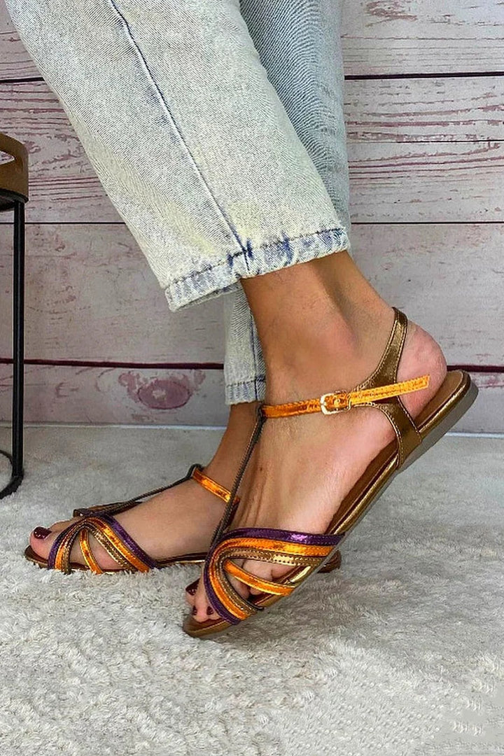 Earnestine | Buckle Sandals With Colour Strap