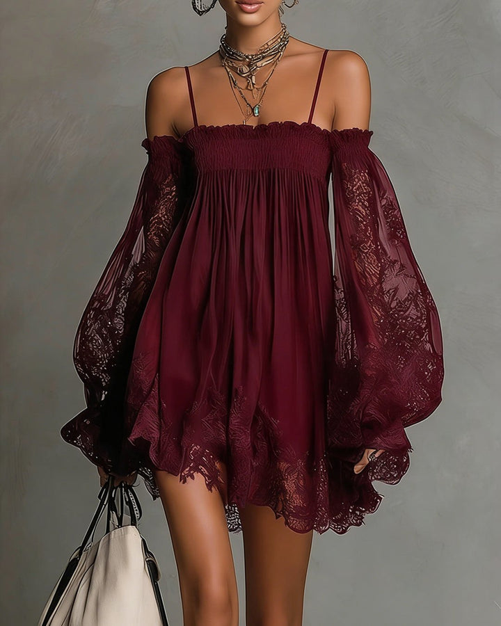 Persephonie | Navy Lace Chiffon Mini Dress