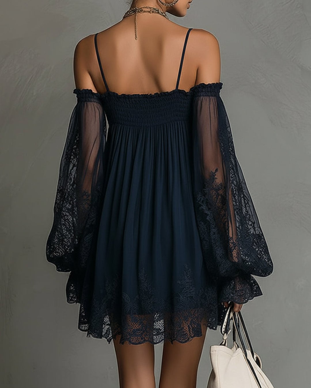 Persephonie | Navy Lace Chiffon Mini Dress