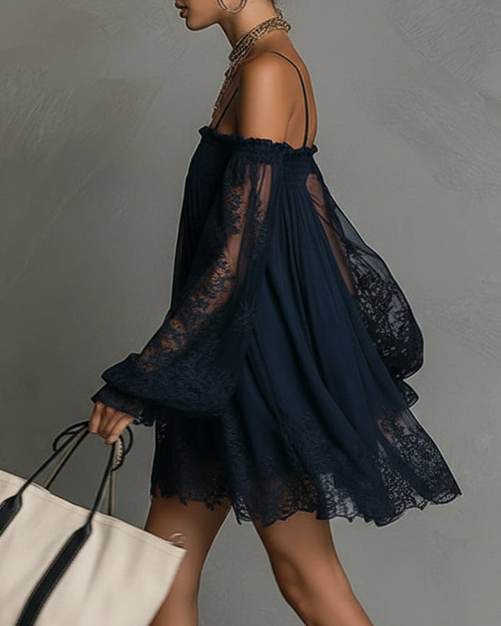 Persephonie | Navy Lace Chiffon Mini Dress