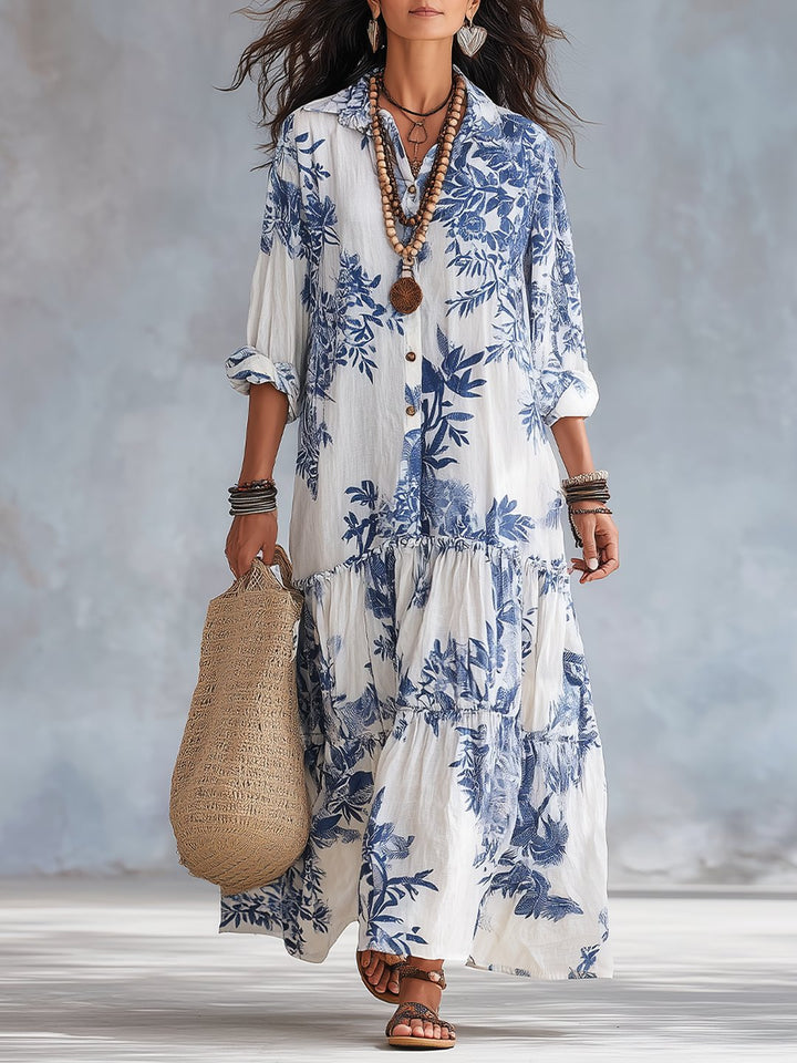 Nilda | Blue Floral Button-down Maxi Dress