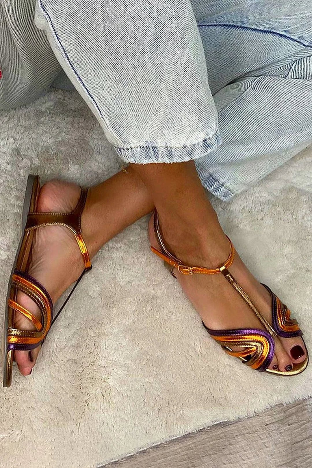 Earnestine | Buckle Sandals With Colour Strap
