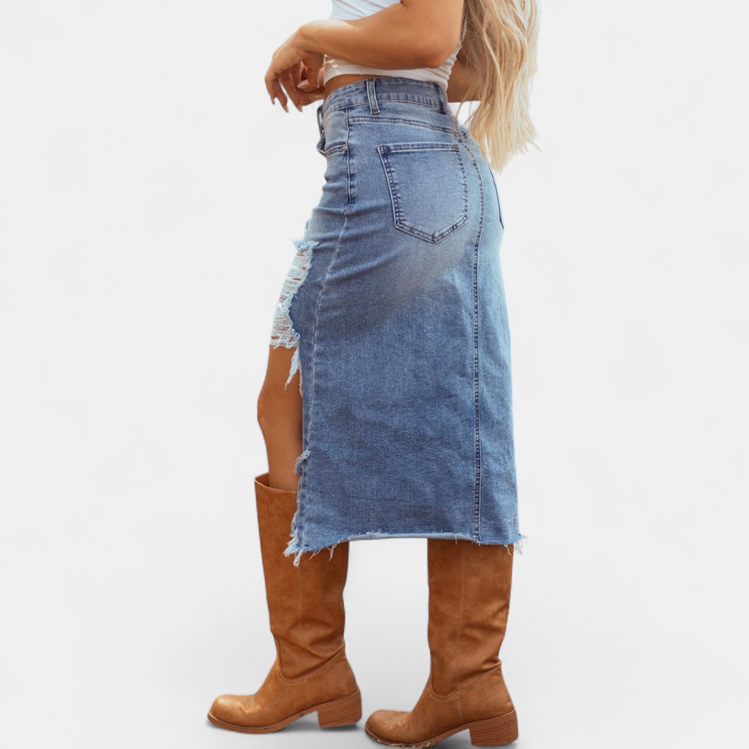 Staci | Relaxed High-Waist Denim Maxi Skirt