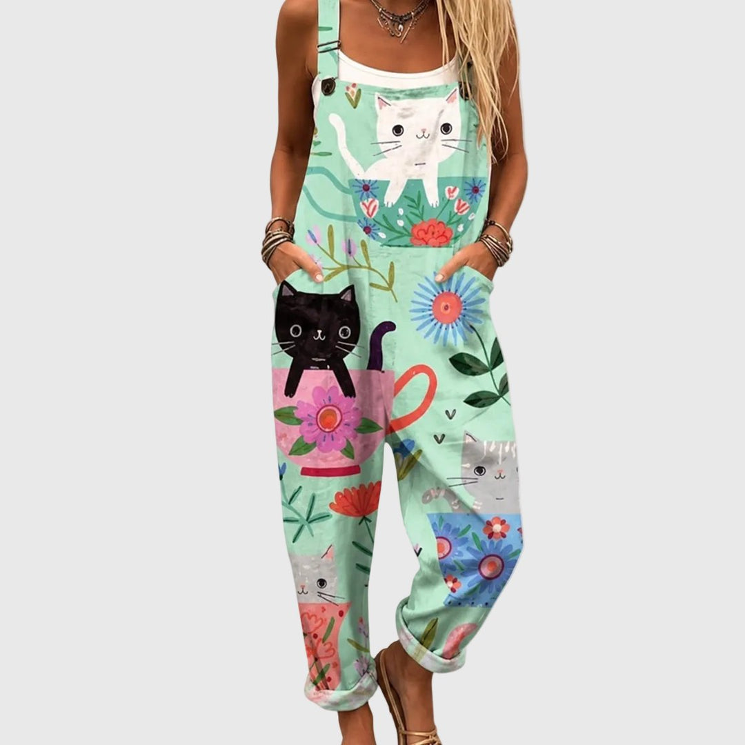 Larissa | Cats and Flowers Jumpsuit