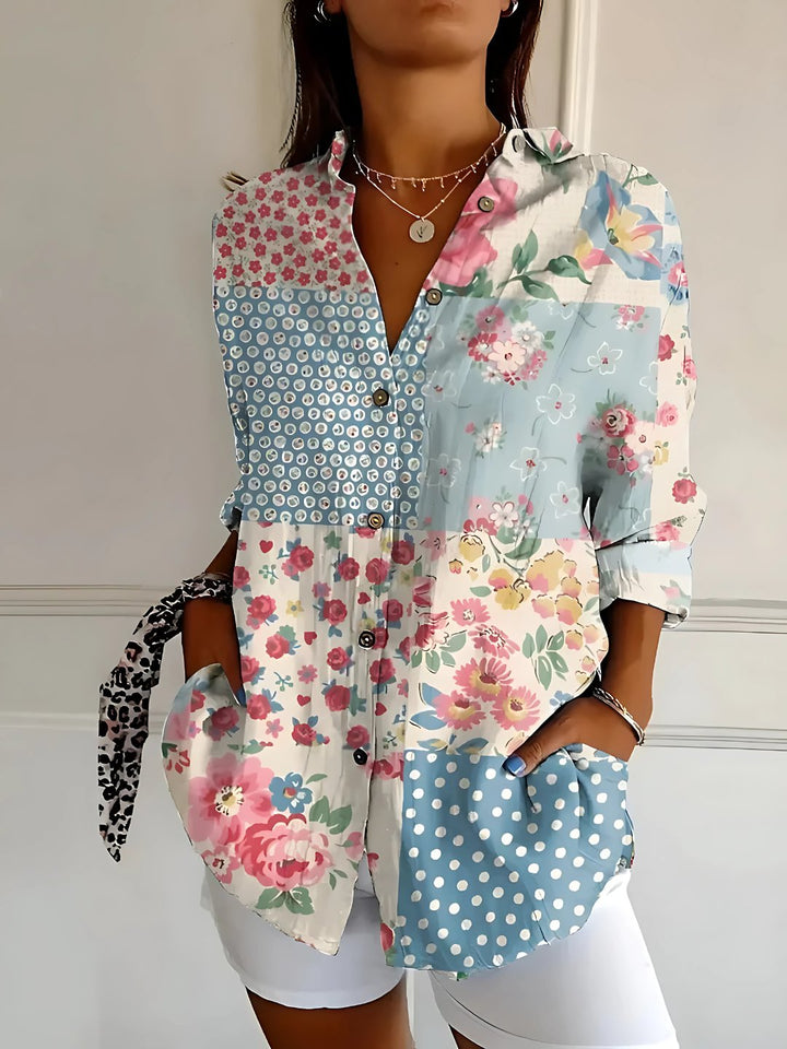 Nerida | Floral Wave Cotton Blouse