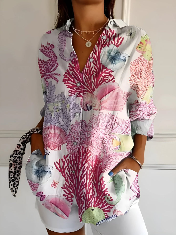 Nerida | Floral Wave Cotton Blouse