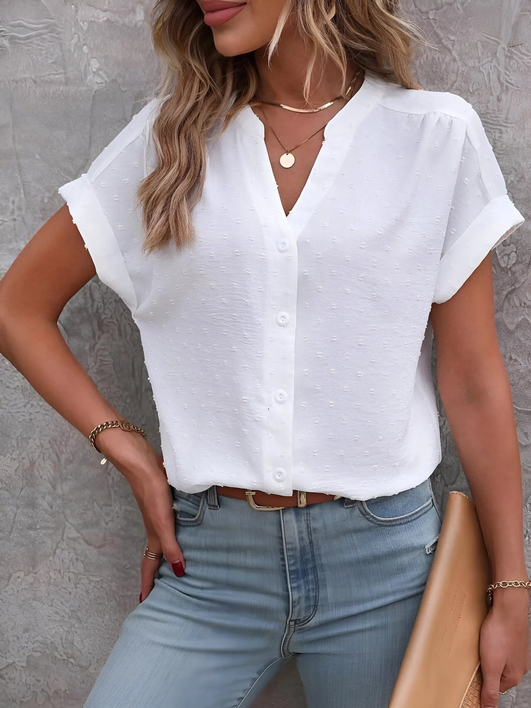 Pam | Swiss Dot Button-Down Top