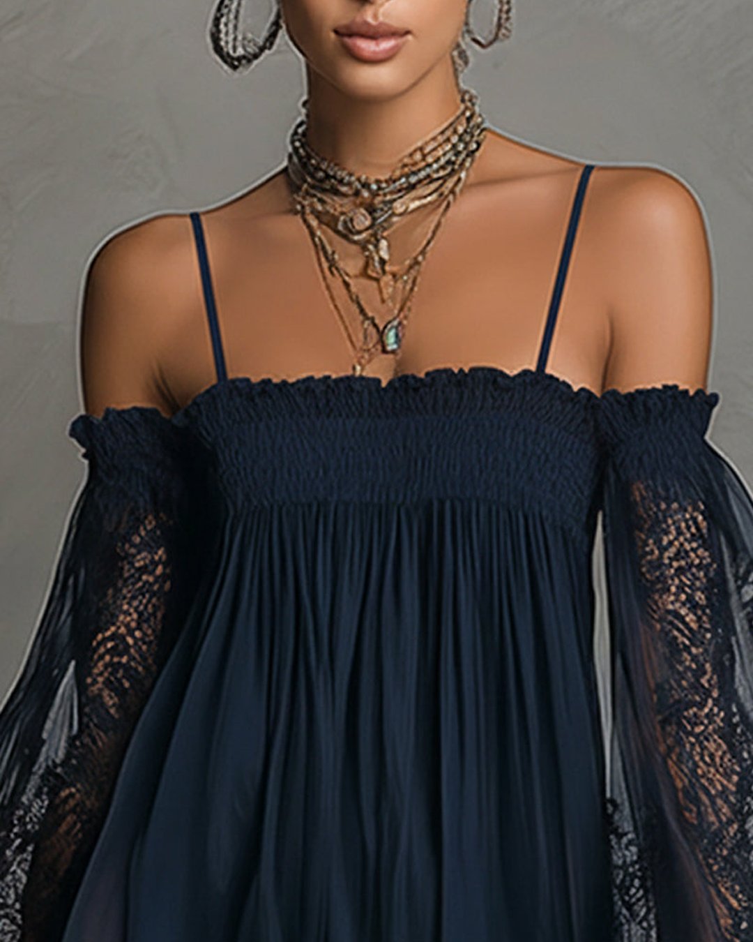 Persephonie | Navy Lace Chiffon Mini Dress