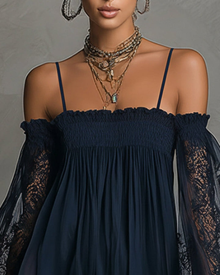 Persephonie | Navy Lace Chiffon Mini Dress