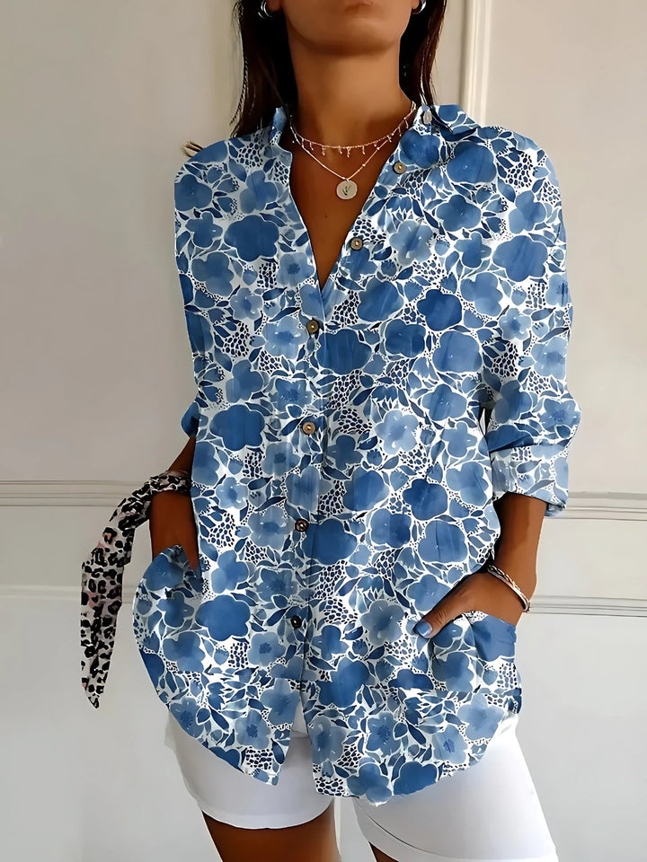 Nerida | Floral Wave Cotton Blouse