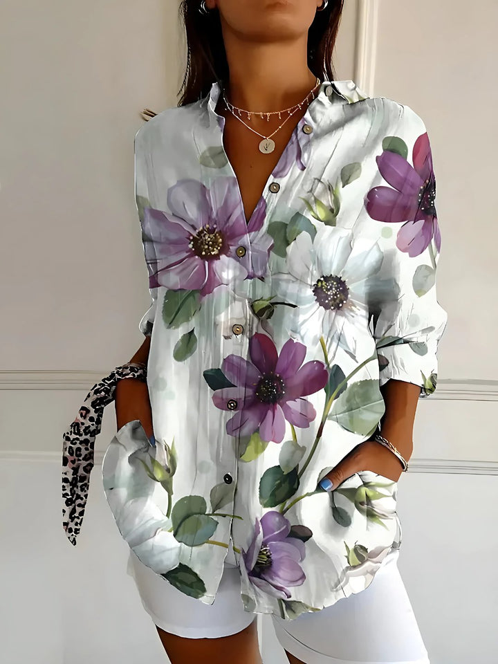 Nerida | Floral Wave Cotton Blouse