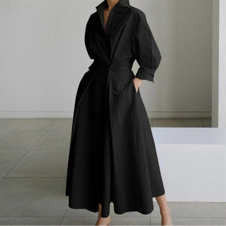 Oriel | Elegant Front Wrap Collared Maxi Dress