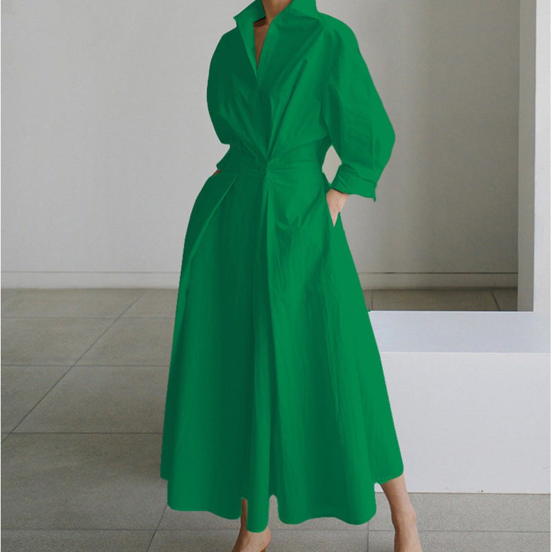 Oriel | Elegant Front Wrap Collared Maxi Dress
