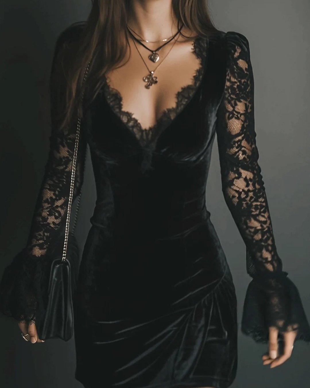Kerryn | Velvet and Lace Mini Dress
