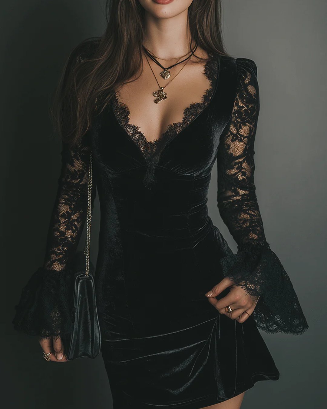 Kerryn | Velvet and Lace Mini Dress