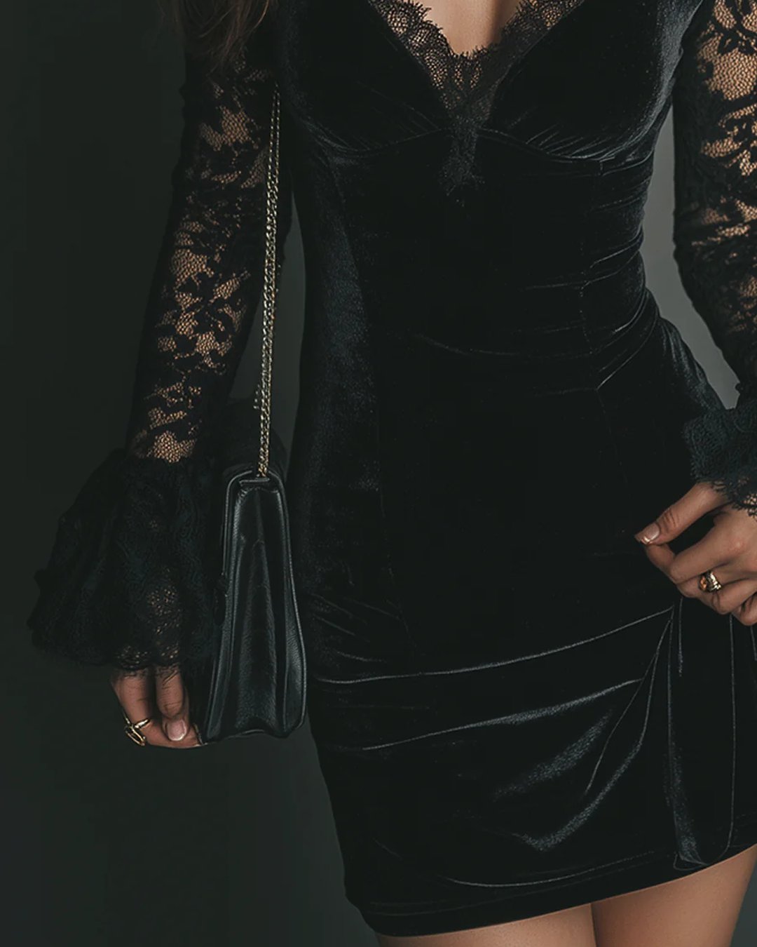 Kerryn | Velvet and Lace Mini Dress