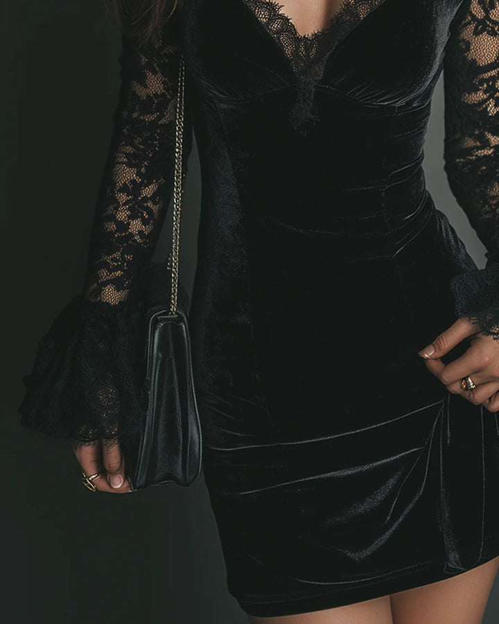 Kerryn | Velvet and Lace Mini Dress