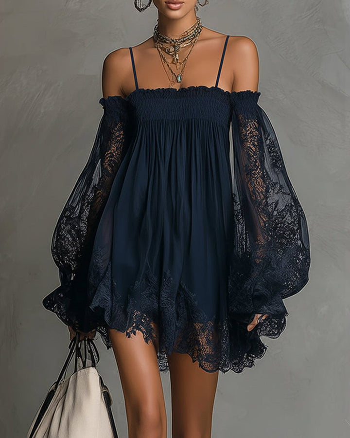 Persephonie | Navy Lace Chiffon Mini Dress