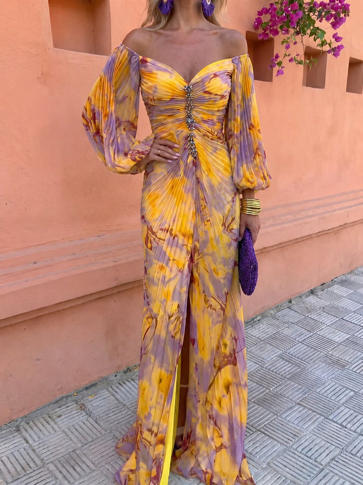 Thomasina | Long Floral Deep-V Dress