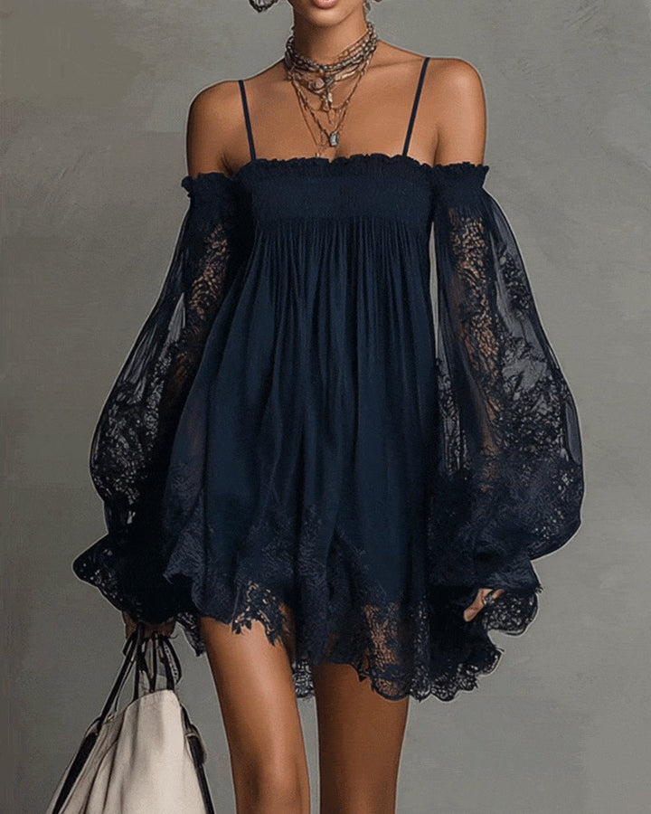 Persephonie | Navy Lace Chiffon Mini Dress