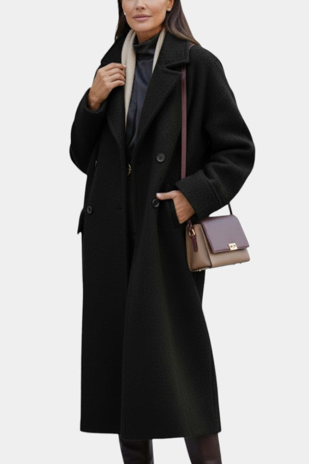 Loraine | Long Oversized Double-Breasted Coat with Notched Collar