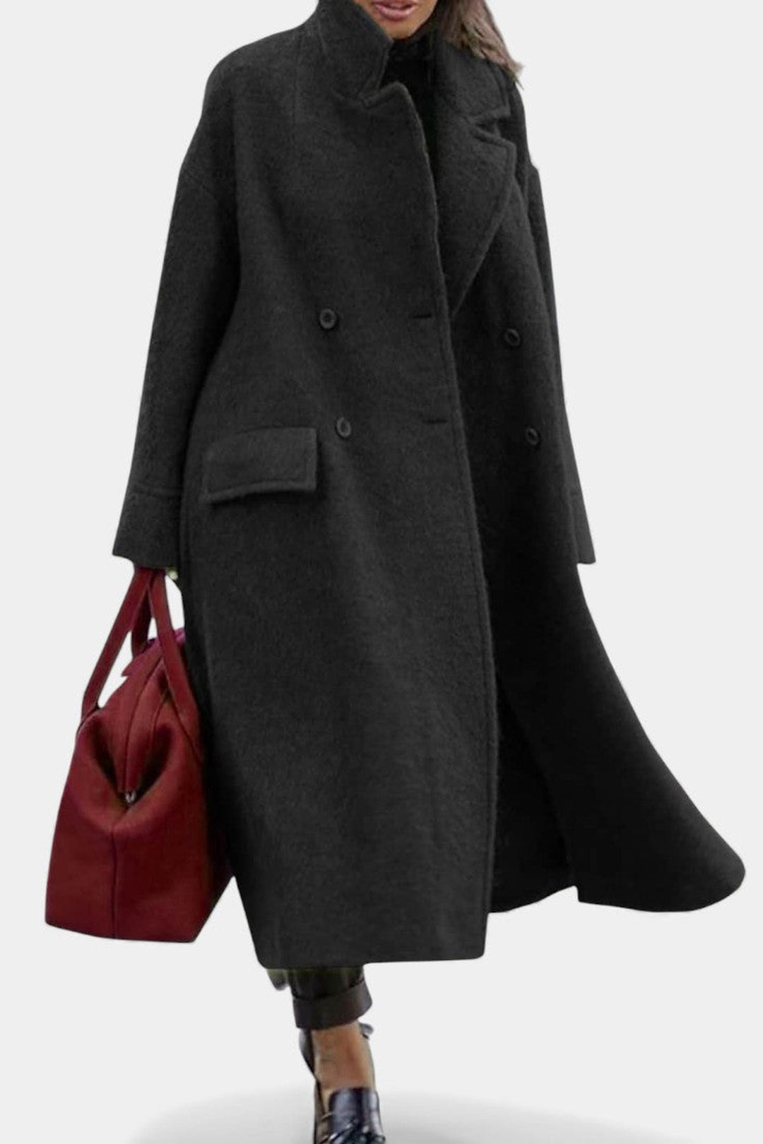 Loraine | Long Oversized Double-Breasted Coat with Notched Collar