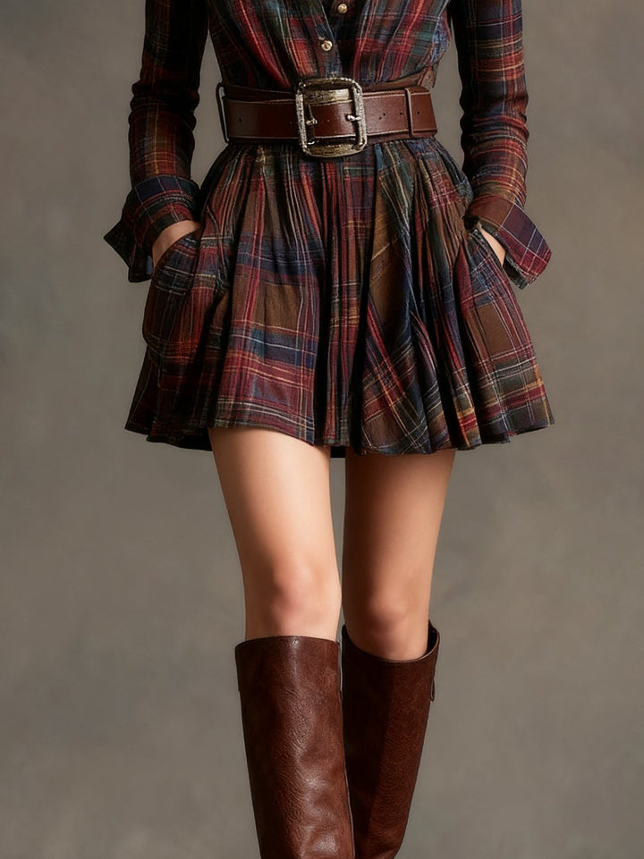 Vincentina | Red and Brown Checked Mini Dress
