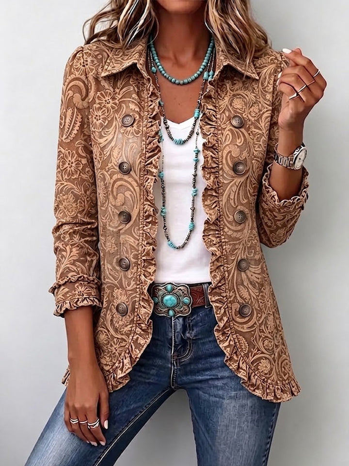 Keturah | Vintage Bohemian Floral Print Ruffled Jacket