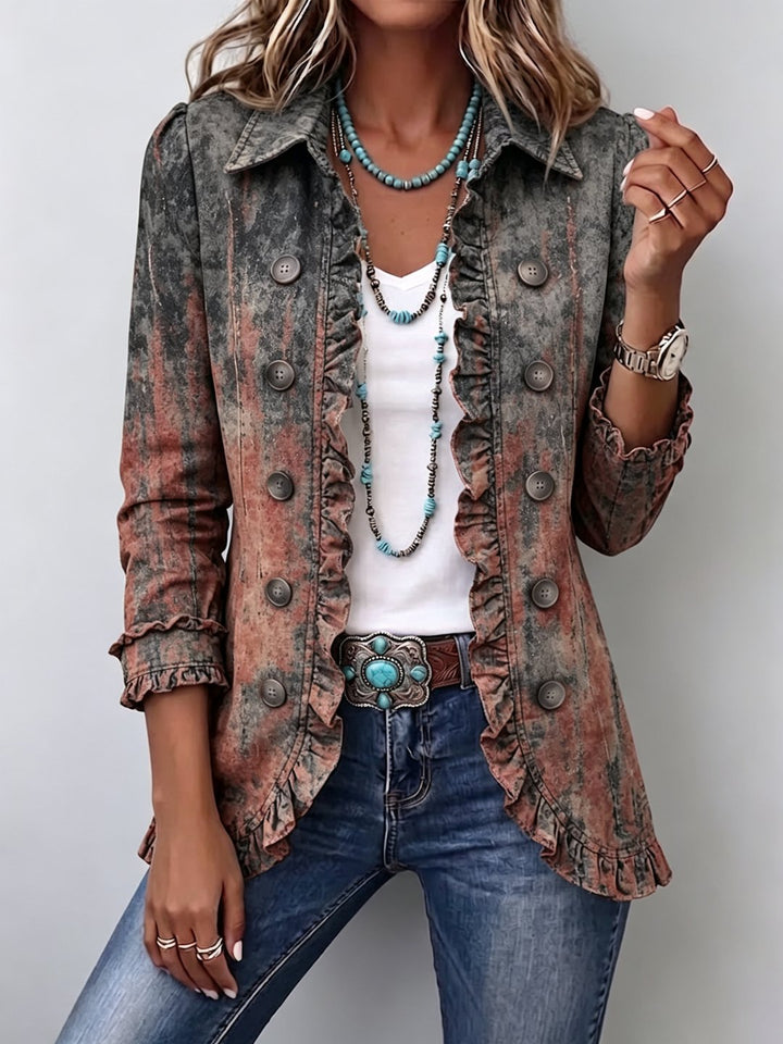 Bronwyn | Vintage Gradient Textured Print Ruffle Jacket