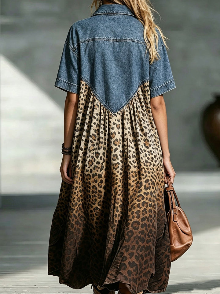 Betsy | Leopard Gradient Denim Dress