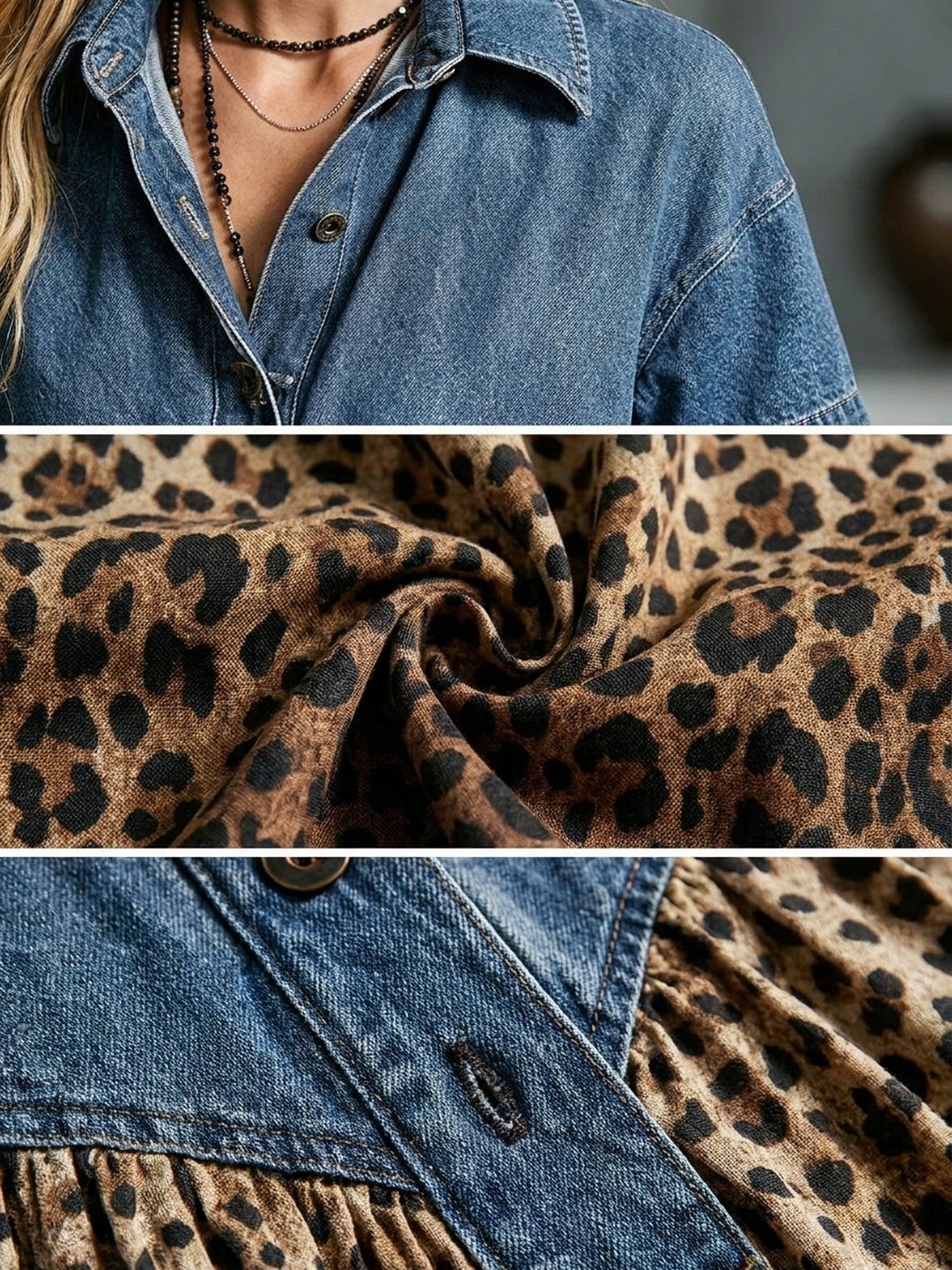 Betsy | Leopard Gradient Denim Dress