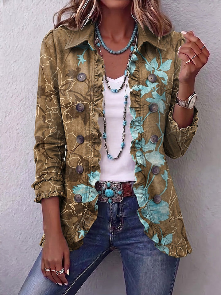 Gianne | Boho Gradient Vintage Floral Ruffle Jacket