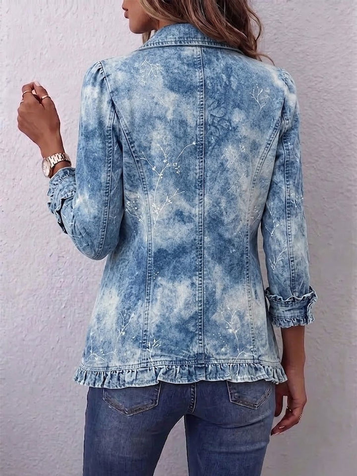 Averil | Boho-Style Gradient Vintage Botanical Print Ruffle-Detail Jacket