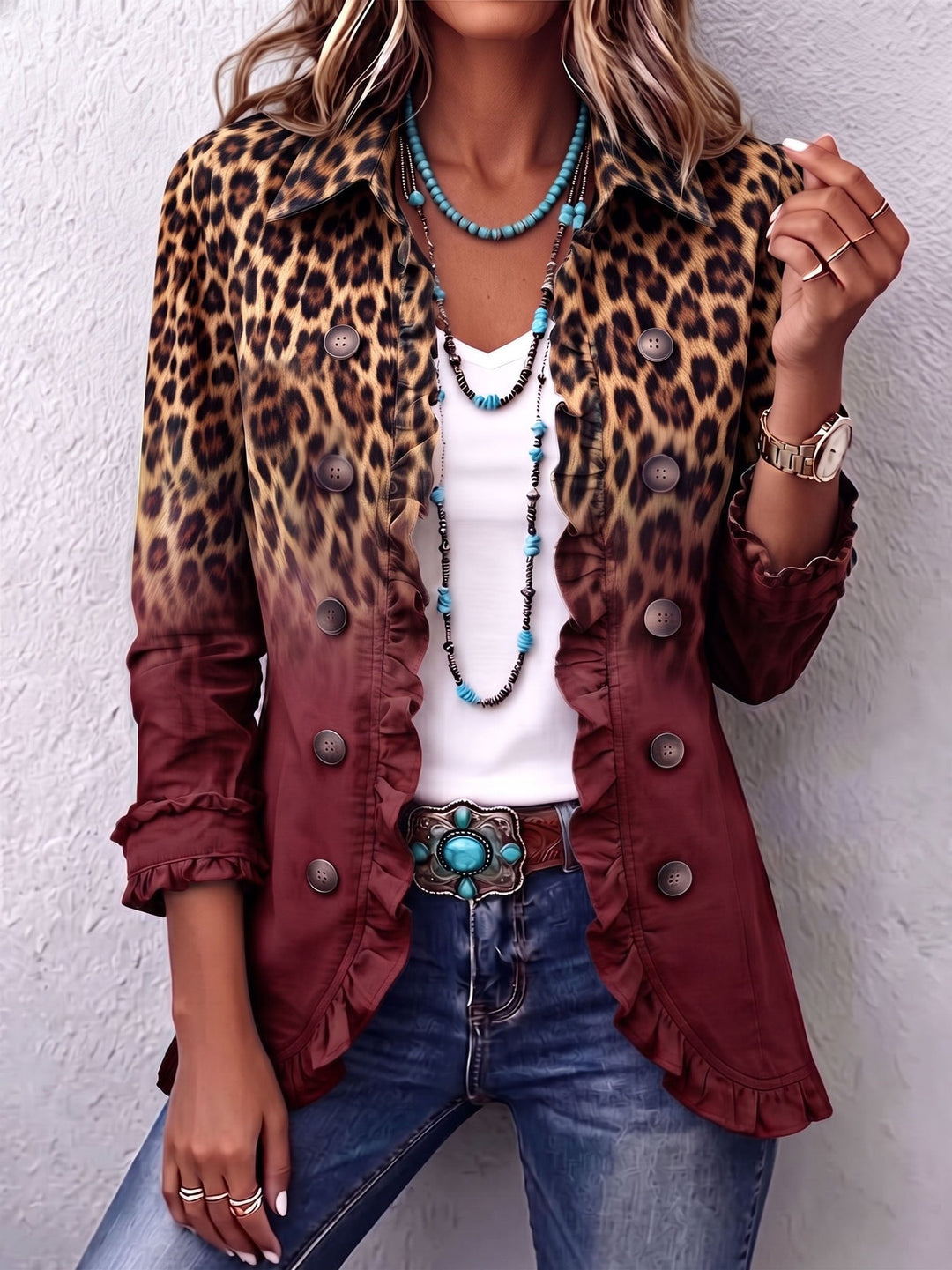 Orlena | Leopard Ombre Ruffle Blazer