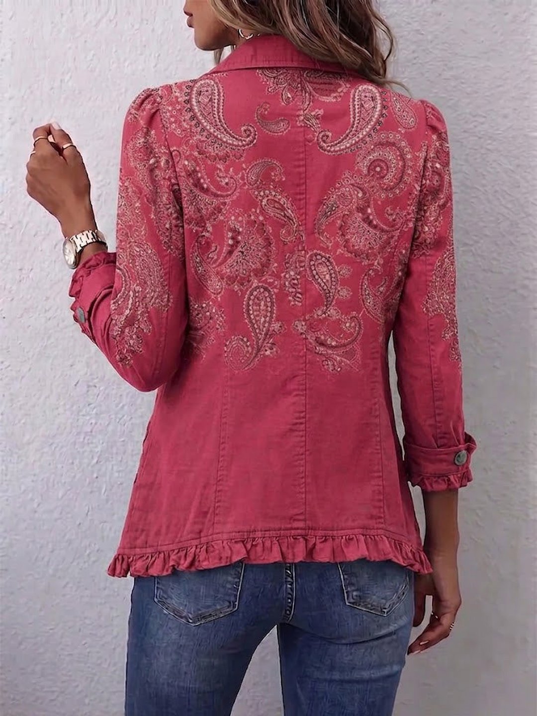 Kalia | Vintage Paisley Print Ruffled Jacket