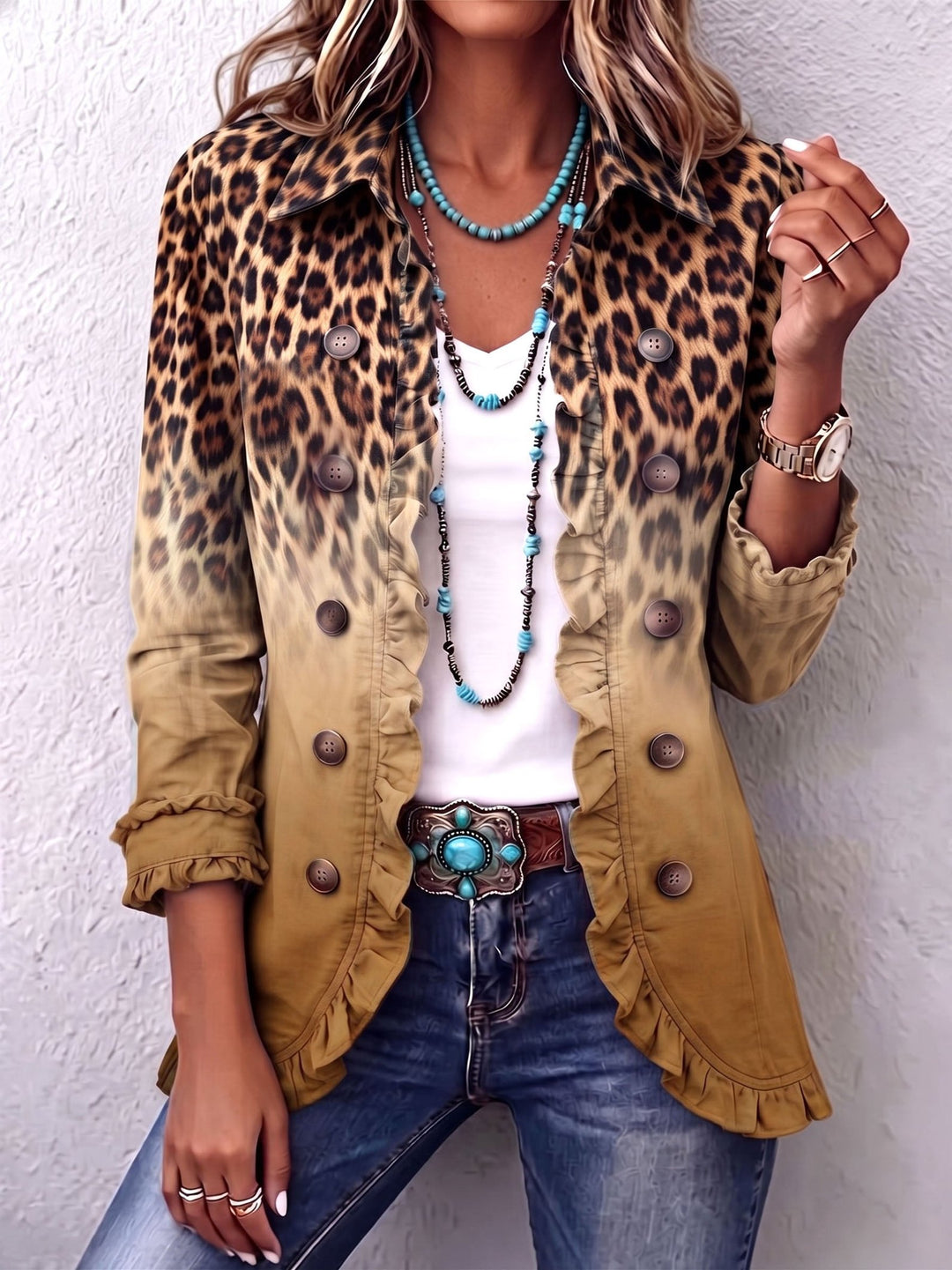 Orlena | Leopard Ombre Ruffle Blazer