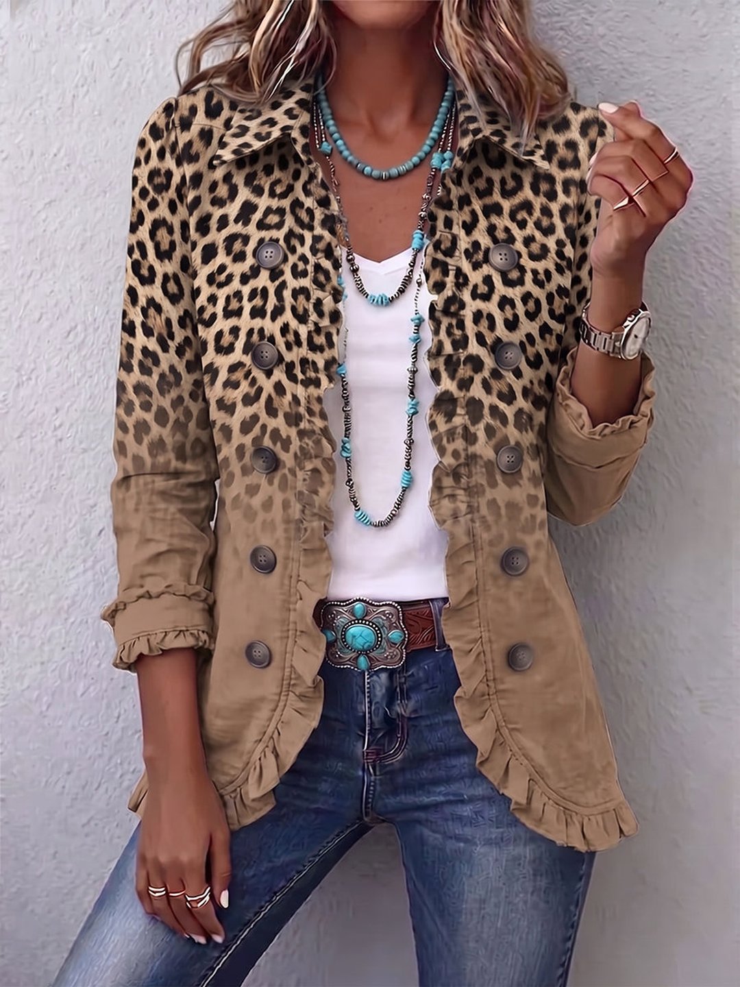 Ozella | Vintage Leopard Gradient Ruffle Jacket