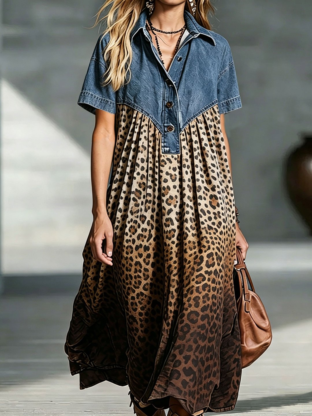 Betsy | Leopard Gradient Denim Dress