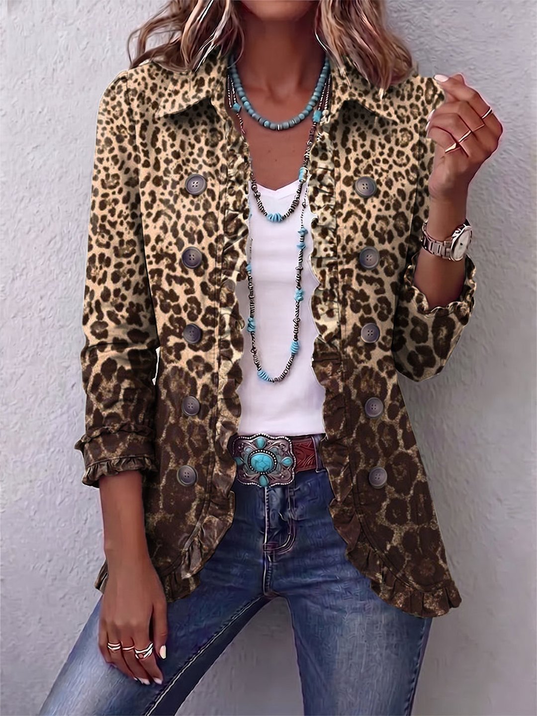 Rita | Leopard Print Ruffled Jacket
