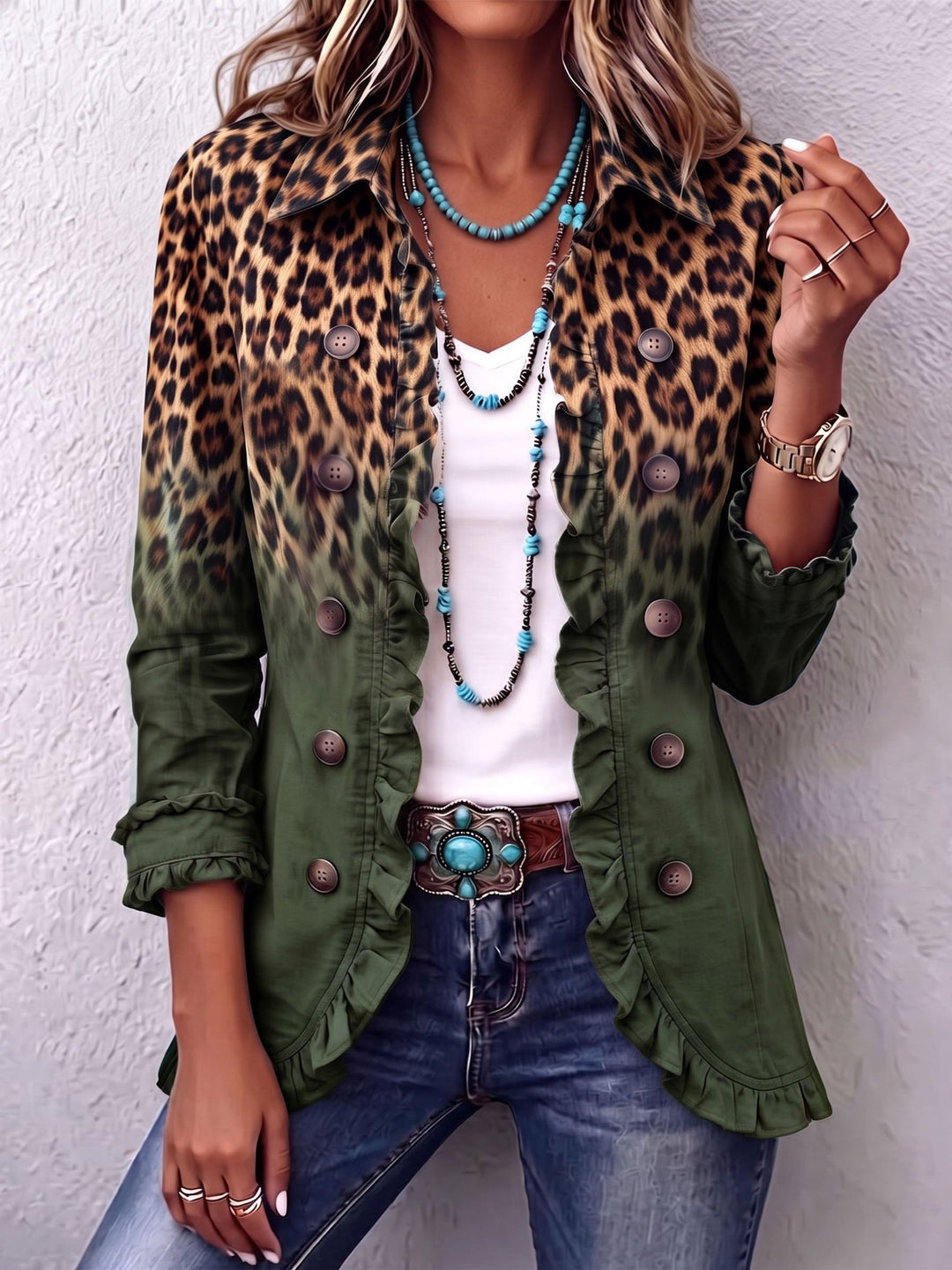Orlena | Leopard Ombre Ruffle Blazer